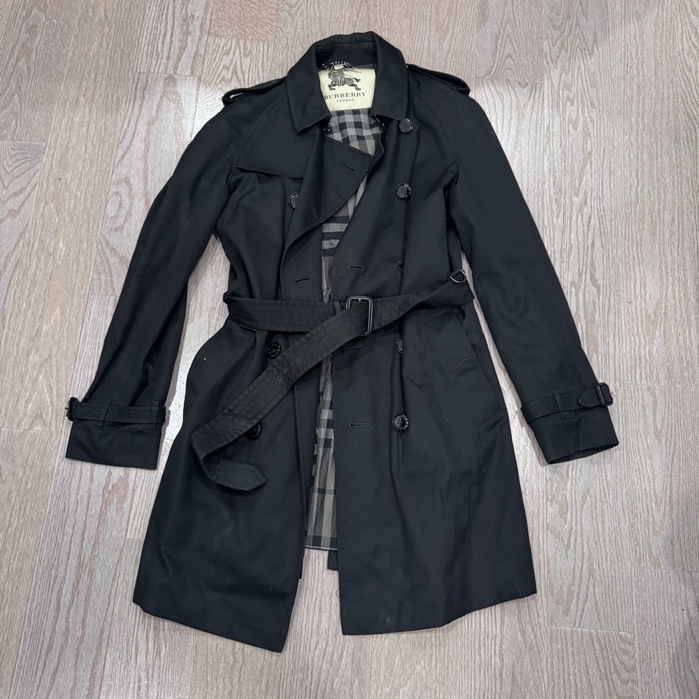 Burberry Black Check Lined Trench Coat